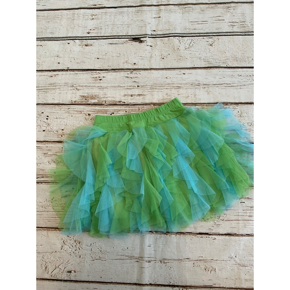 Jona Michelle Girls Green Blue Tulle Ruffle Tutu Skirt‎ Size L 7/8 CO7900